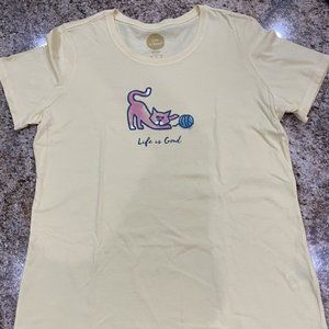 Life Is Good Women’s Large Cat T-Shirt Yellow Cotton